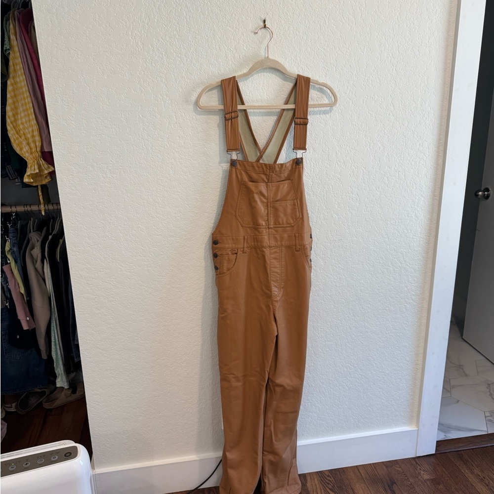 Free people faux vegan leather Women's Tan Overalls